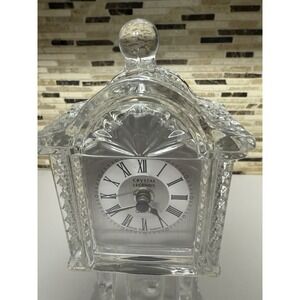 VTG Godinger Crystal Legends Grandfather Clock Quartz Crown Tabletop 24% - Video
